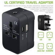 Portable Worldwide Universal Power Adapter Converter All in One International Wall Charger Plug for Wall Plug Input in USA EU UK France Italy Australia India Outlets (with USB-A and USB-C)