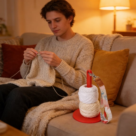 Portable Wrist Yarn Holder, Wenini Lightweight Plastic Yarn Spool for Hands Free Knitting Crocheting, Compact Craft Accessory for Travel Commuting Household Use with Detachable Spindle, Red