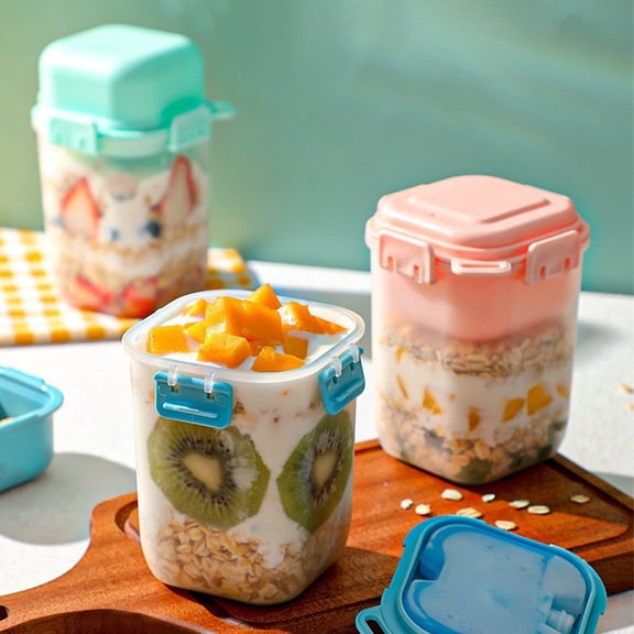 Portable Yogurt Oatmeal Cup With Spoon And Lid Leakproof Plastic Breakfast Container For Travel