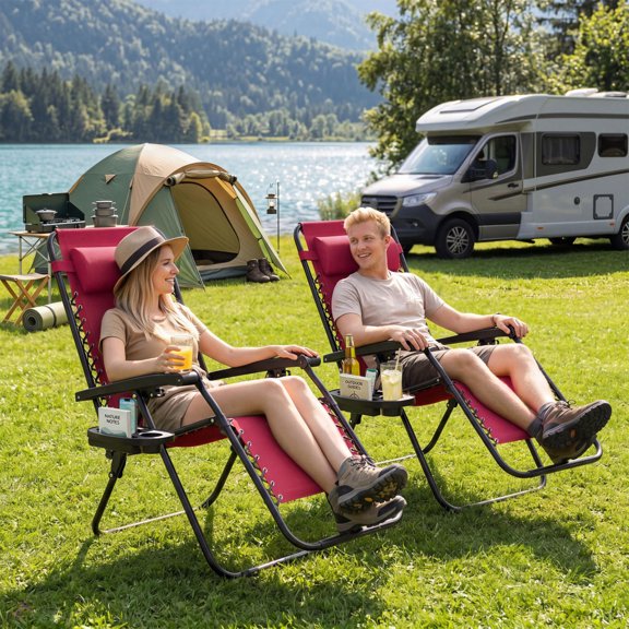 Portable Zero Gravity Chair with Cup Holder Tray, Backrest, Adjustable Pillow, Folding Frame