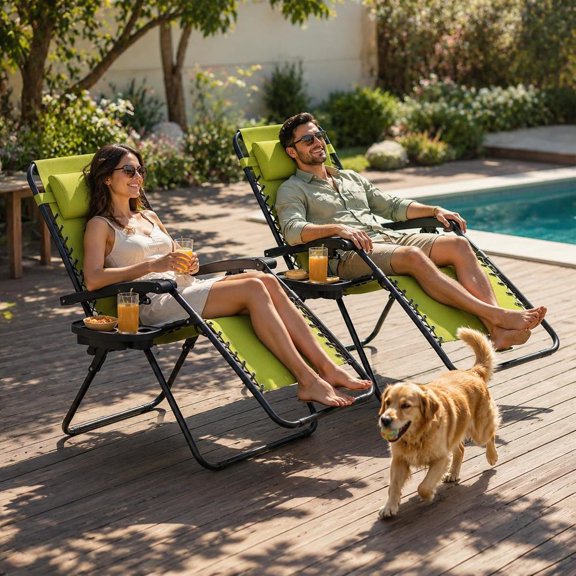 Portable Zero Gravity Chair, with cup holder trays, adjustable pillow, and folding frame
