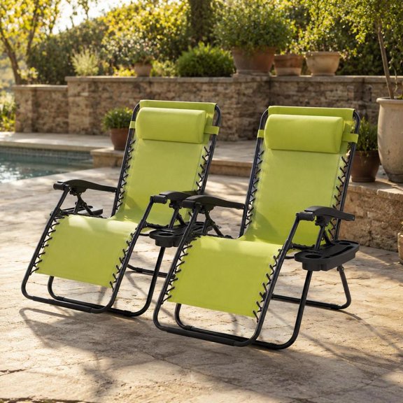 Portable Zero Gravity Chairs with Cup Holder Trays, Adjustable Pillow, and Folding Frame