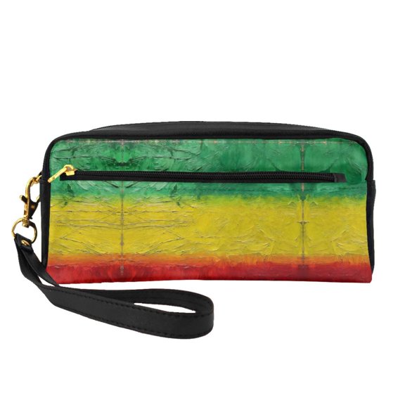 Portable Zipper Leather Travel Print Makeup Bag Reggae-Rastafarian-Flag Printed Cosmetic Pouch Organizer For Women