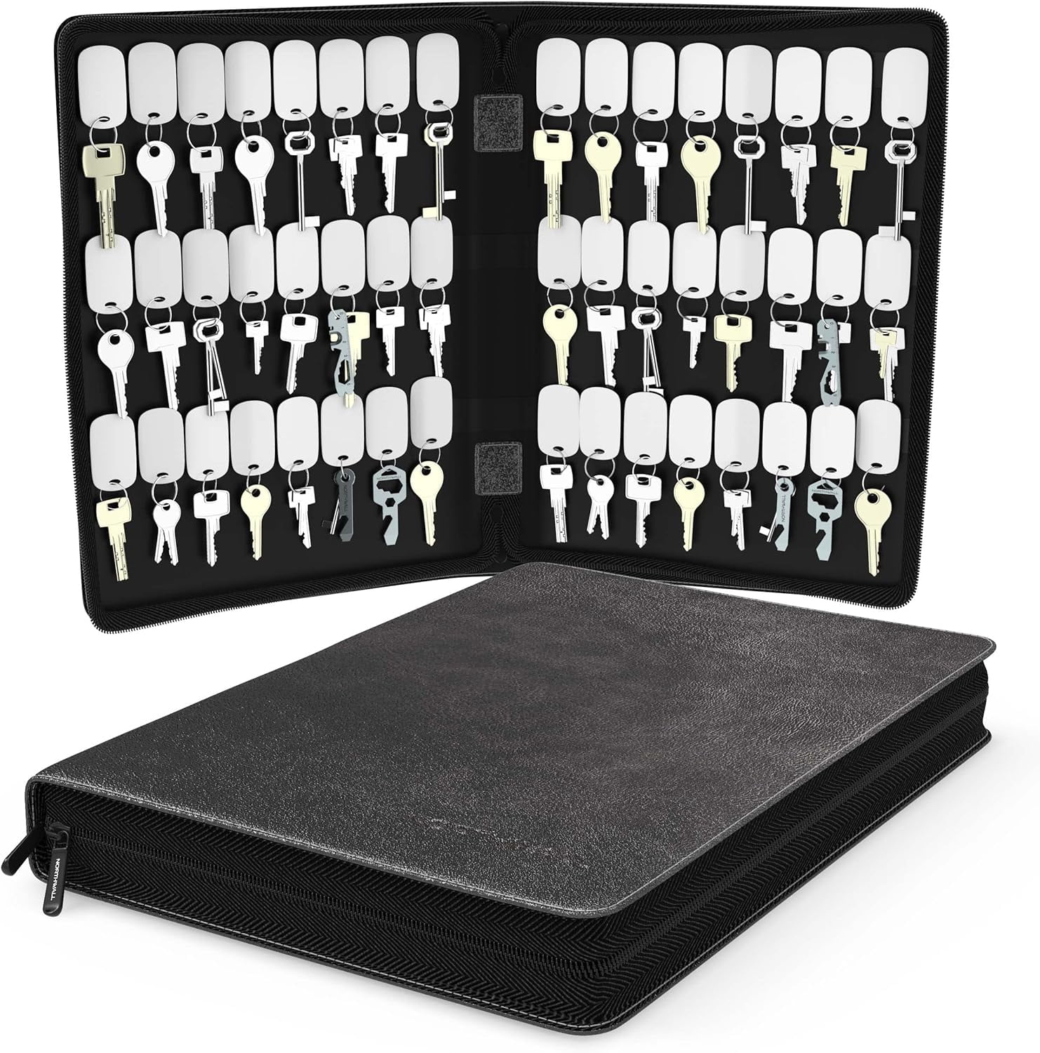 Portable Zippered Key Case, Leather Key Organizer, Key Binder with 48 ...