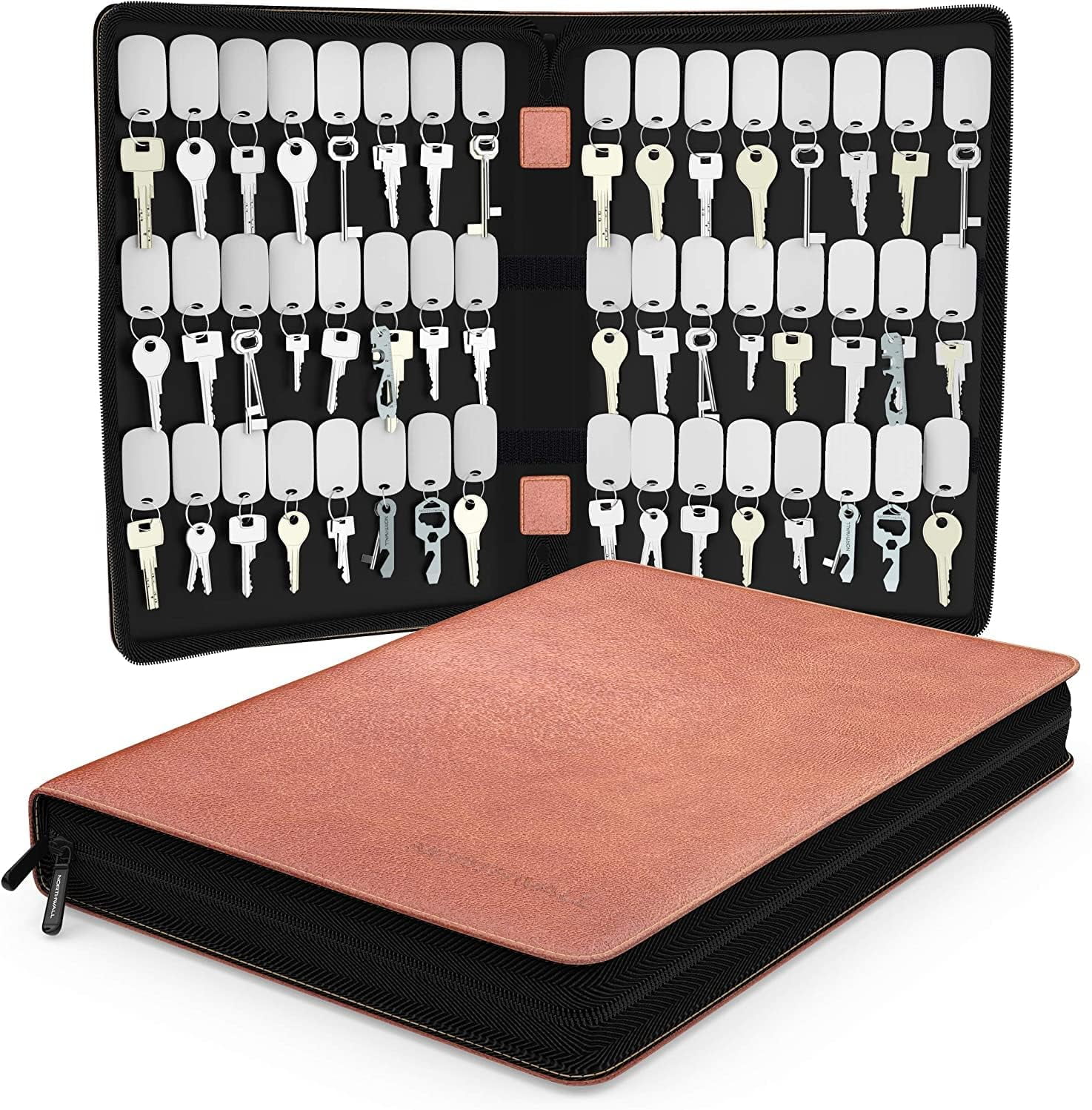 Portable Zippered Key Case, Leather Key Organizer, Key Binder with 48 ...