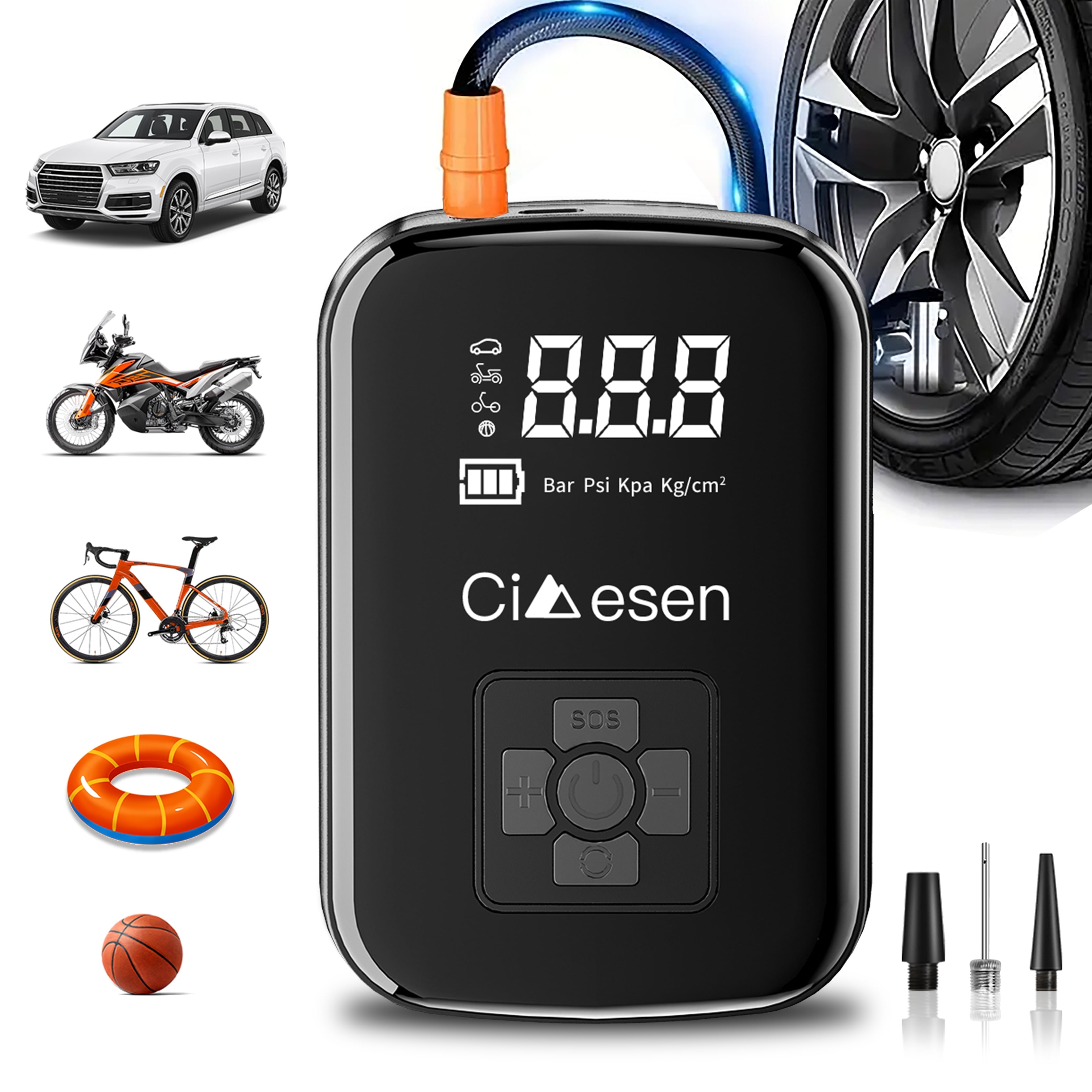 Portable air compressor - 2X Fast cordless air pump for car tires, motorcycles, bicycles pump - 150 PSI automatic tire inflator with pressure gauge