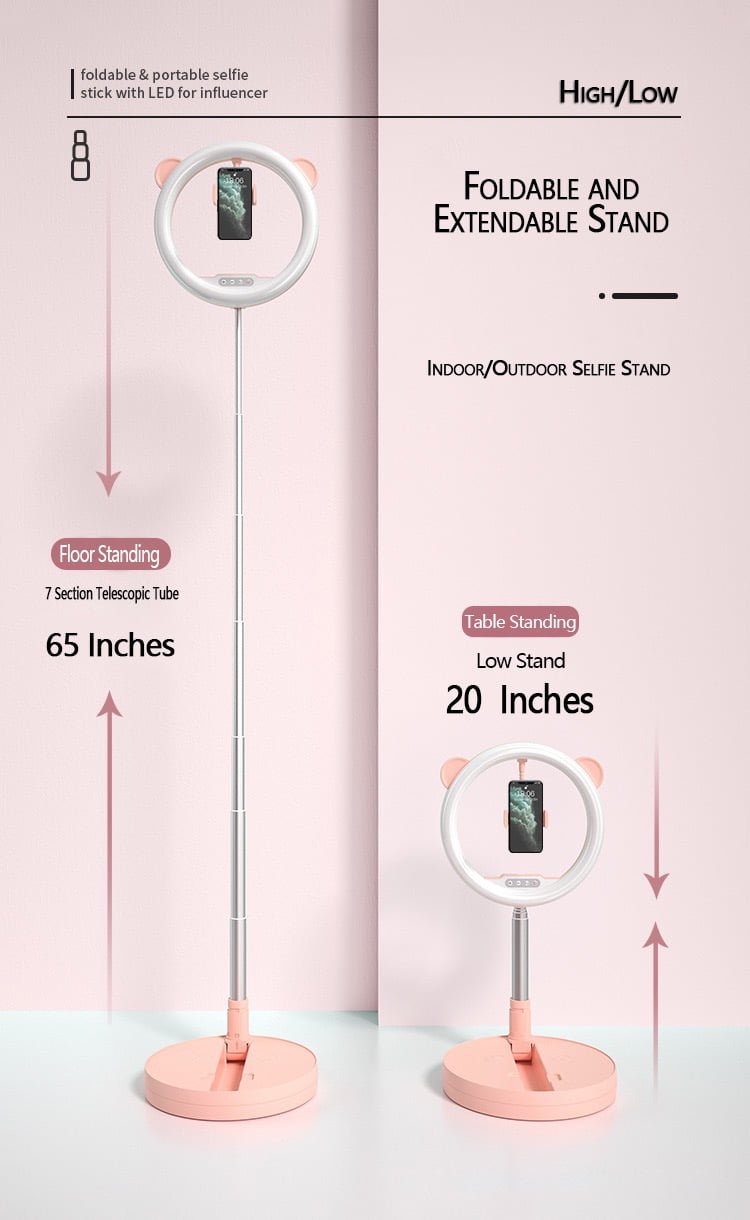 Portable and Adjustable Phone Stand with 128 LED Lights Pink Color