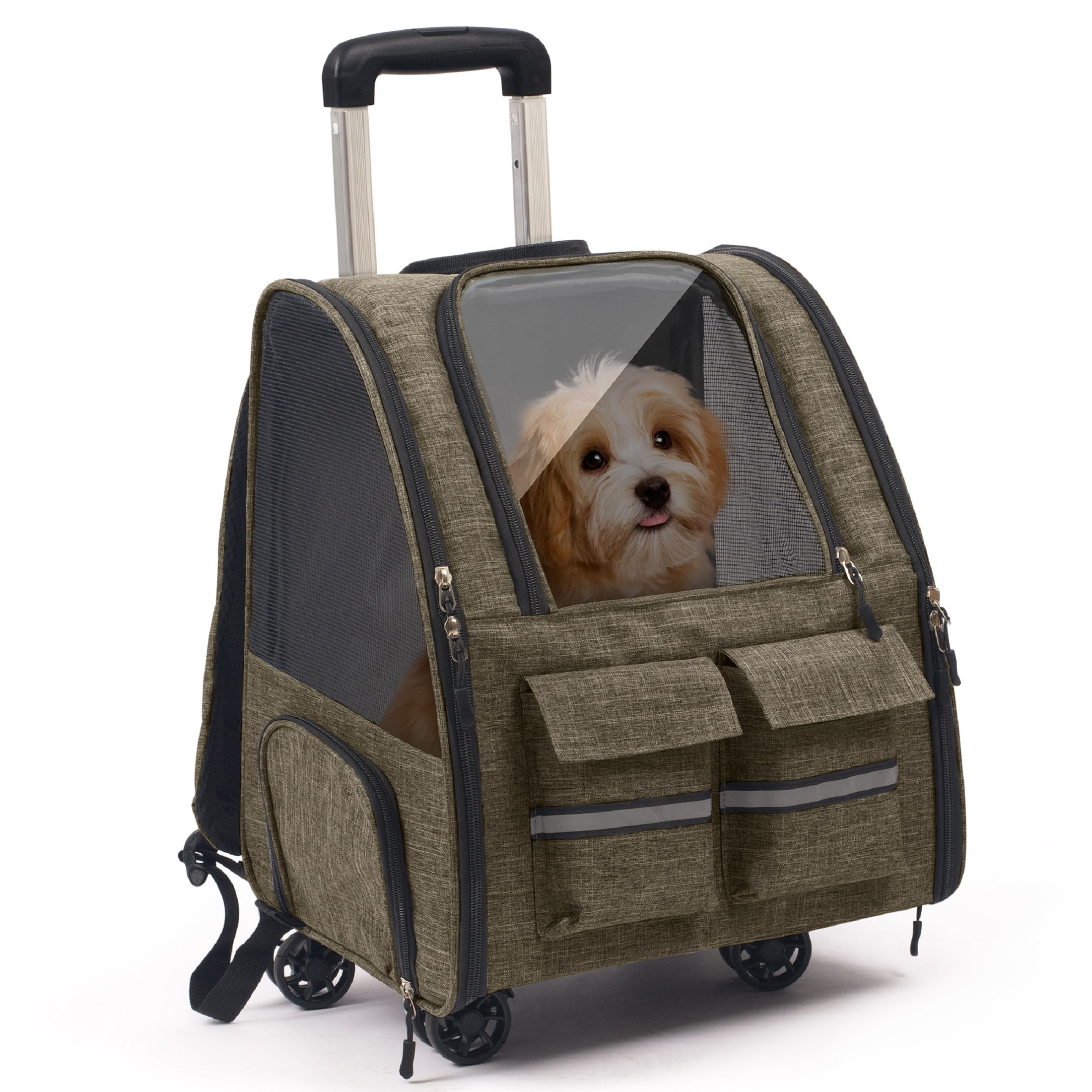 Portable and Breathable Pet Trolley Case Large Capacity Pet Air Case Going Out Dog Cat Suitcase, Brown