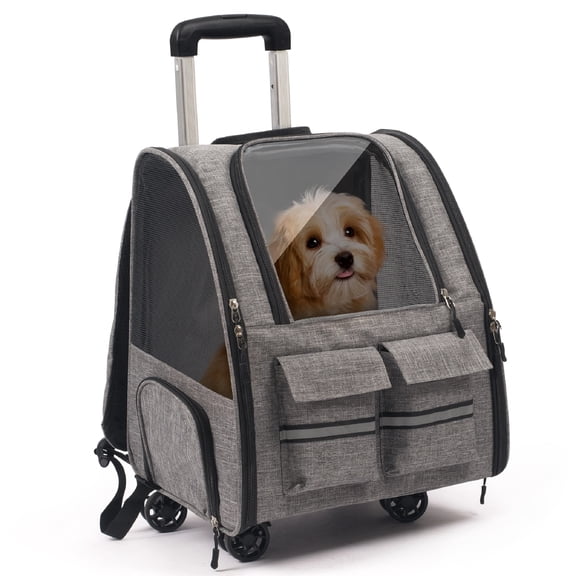 Portable and Breathable Pet Trolley Case Large Capacity Pet Air Case Going Out Dog Cat Suitcase, Gray