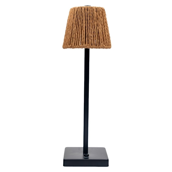 Portable and Rechargeable 13.5" Wicker Shade Black Stand Touch Lamp with Multi Light Settings