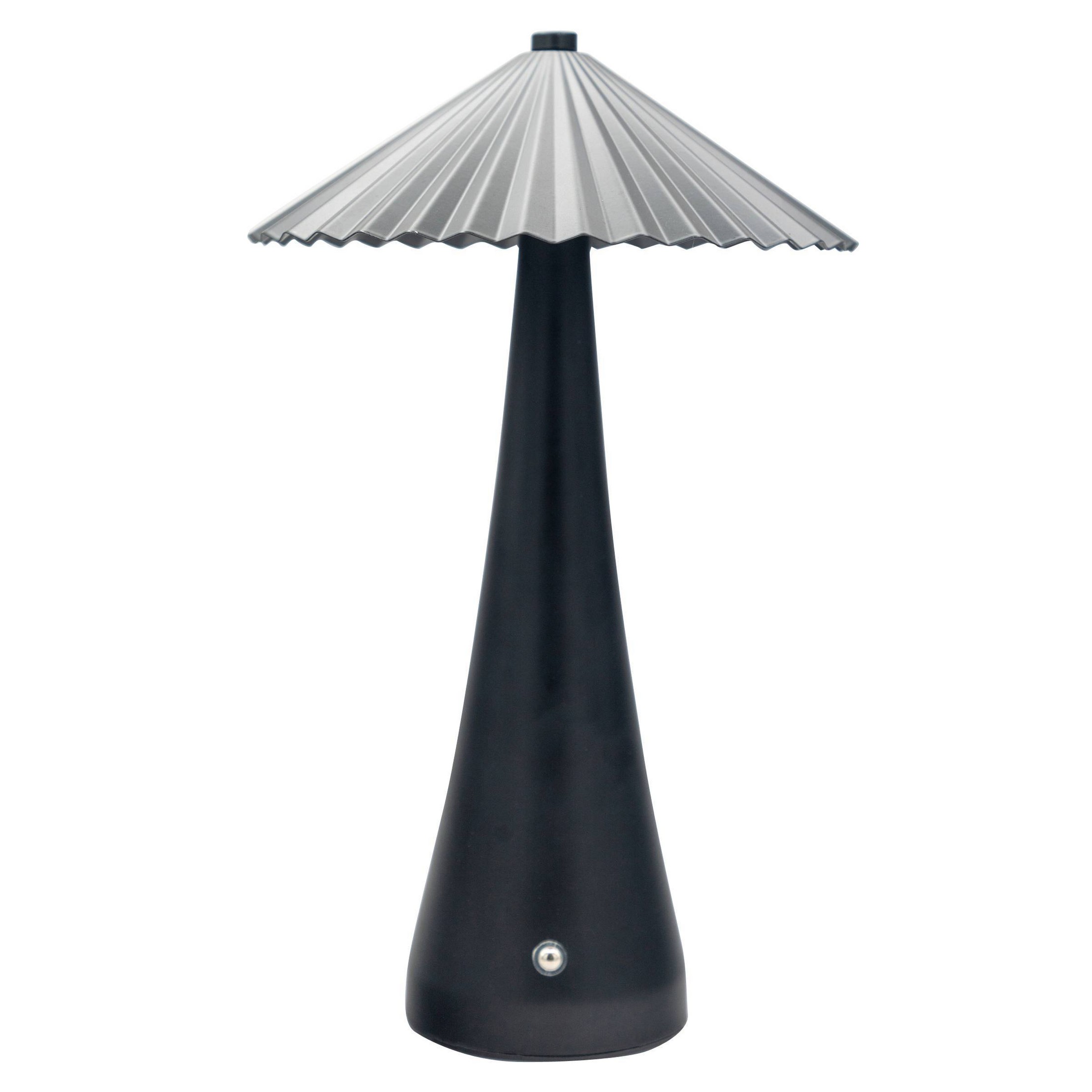 Portable and Rechargeable LED Touch Lamp with Umbrella Style Shade in Black Metal Finish
