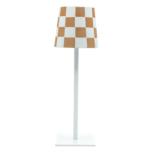Portable and Rechargeable Tan & White Checkered 11" Touch Lamp with Multi Light Settings