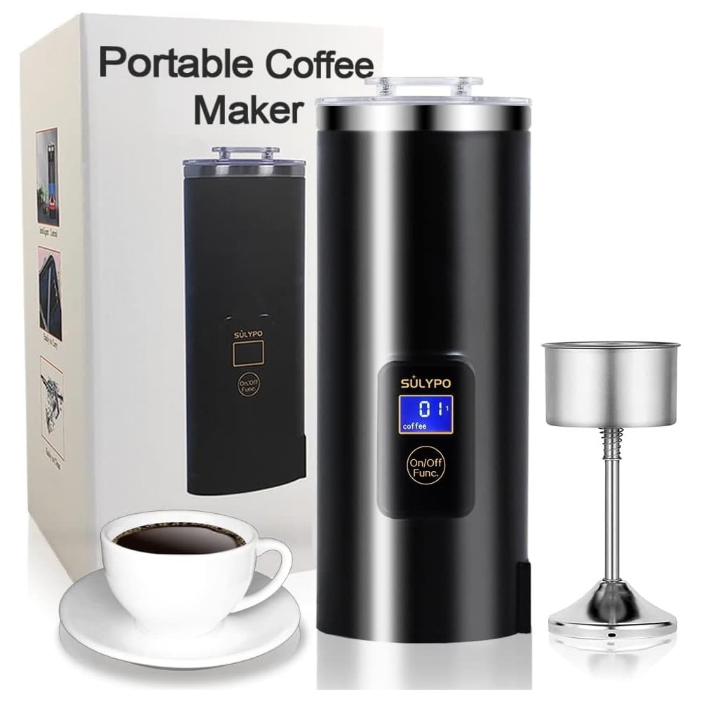 Sulypo Portable Coffee Maker, Travel Percolator Electric,Stainless Steel Coffee Pot Kettle Cup, Incorporated Chips, 8oz,120V