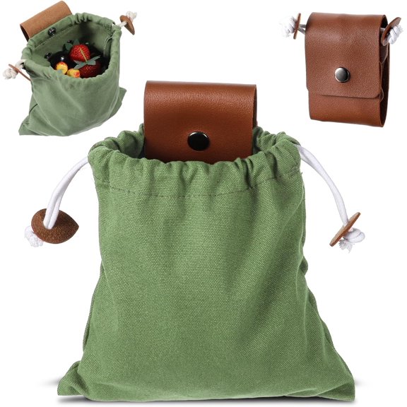 Portable collection bag - Outdoor fruit-picking bag, foldable leather waist bag with drawstring, multi-functional foraging bag suitable for camping, shells, treasures, travel and hikinggreen