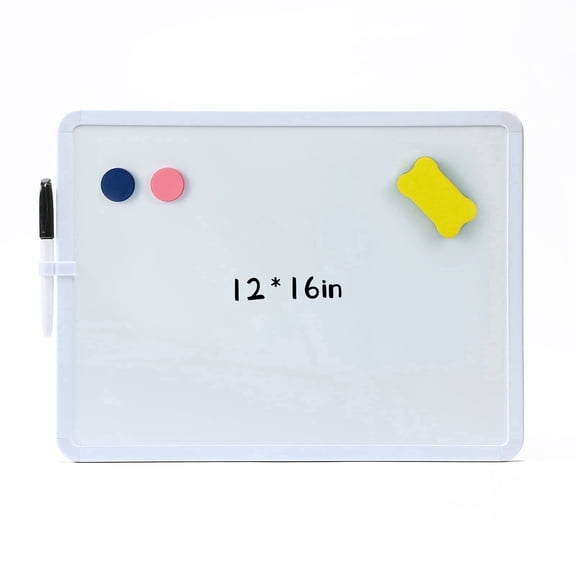 MXG White Frame Double-Sided Dry Erase White Board 12" x 16", Writing Board. Includes Black Marker Pen, Magnet, and Whiteboard Eraser, Suitable for School, Home, and Office
