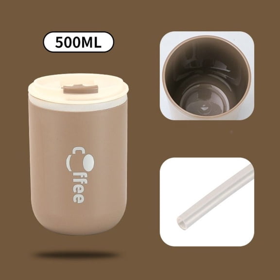 Portable double-walled insulated leakproof mug with straw, stainless steel water bottle with lid, travel coffee mug