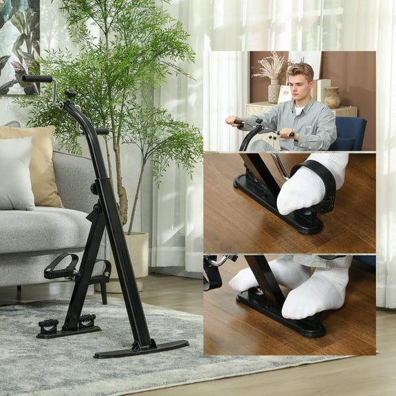 Portable exercise bike, seated leg exerciser for exercise, LCD displays time, distance, calories, steps and total steps, foldable design, suitable for small spaces