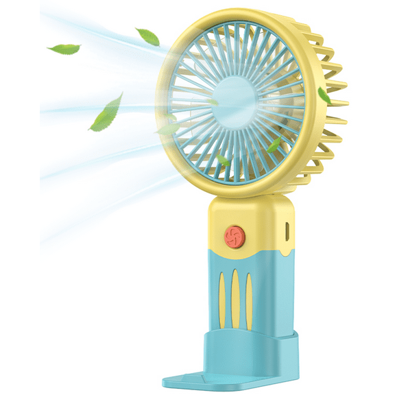 Portable fan, Mini Handheld Fan with 3 Speed Adjustable, Small Desk Fan with Base, Rechargeable Mini Travel Fan for Outdoor Indoor, Blue