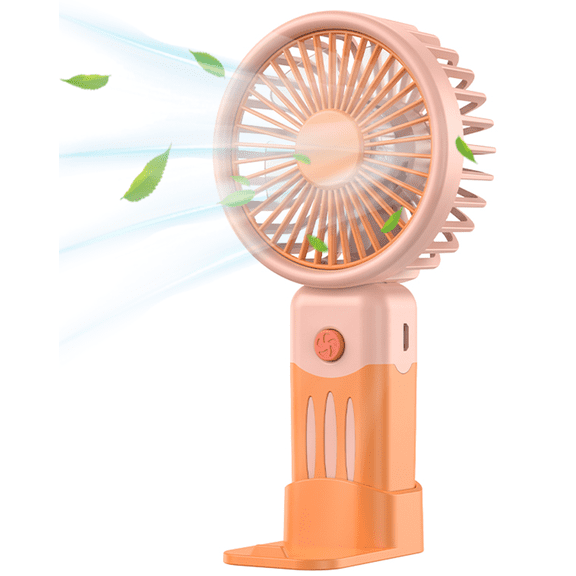 Portable fan, Mini Handheld Fan with 3 Speed Adjustable, Small Desk Fan with Base, Rechargeable Mini Travel Fan for Outdoor Indoor, Pink