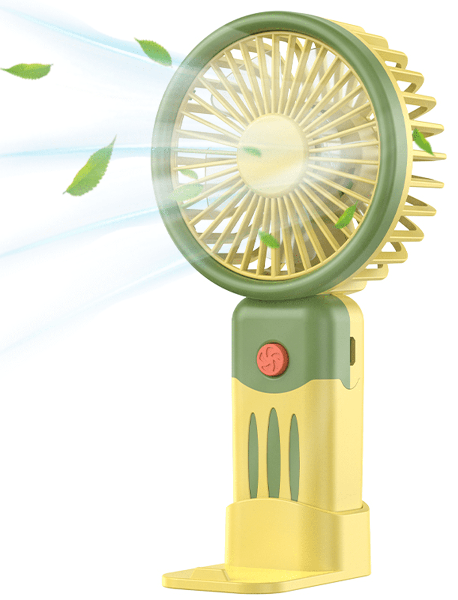 Portable fan, Mini Handheld Fan with 3 Speed Adjustable, Small Desk Fan with Base, Rechargeable Mini Travel Fan for Outdoor Indoor, Yellow