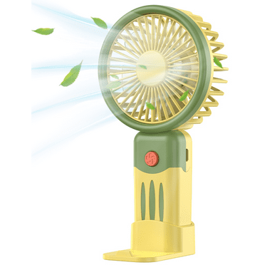 Portable fan, Mini Handheld Fan with 3 Speed Adjustable, Small Desk Fan with Base, Rechargeable Mini Travel Fan for Outdoor Indoor, Yellow