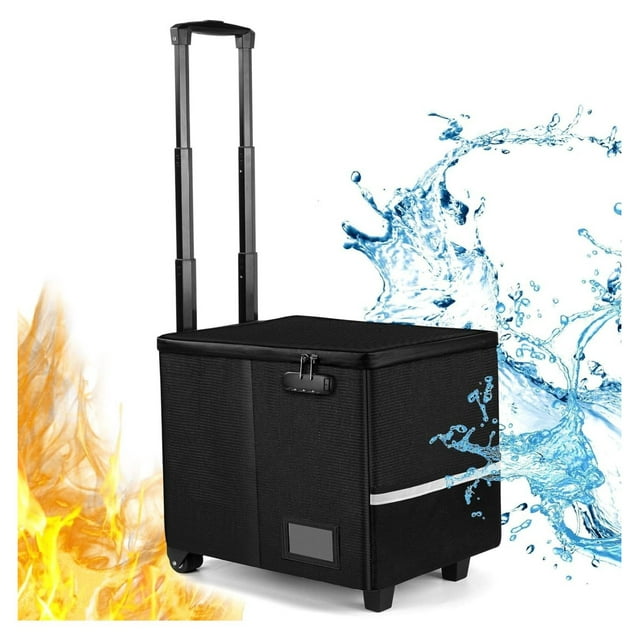 Portable fireproof rolling file box with Telescopic handle,file cart