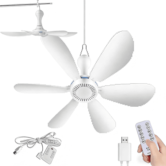 Portable foldable ceiling fan, extended fan blades, adjustable speed, USB wireless remote control speed, mini fan, very suitable for camping, RV, cruise cabin, tent and trave