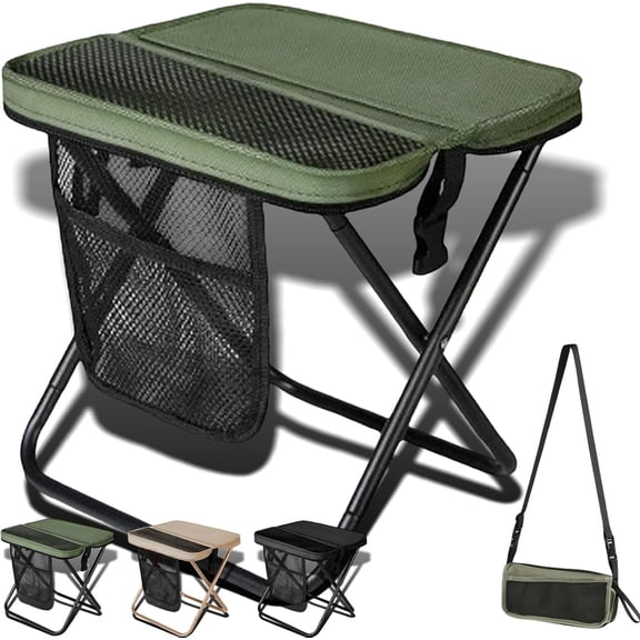 Portable folding stool with 265lb steel X-frame for adults, backpack camping chair