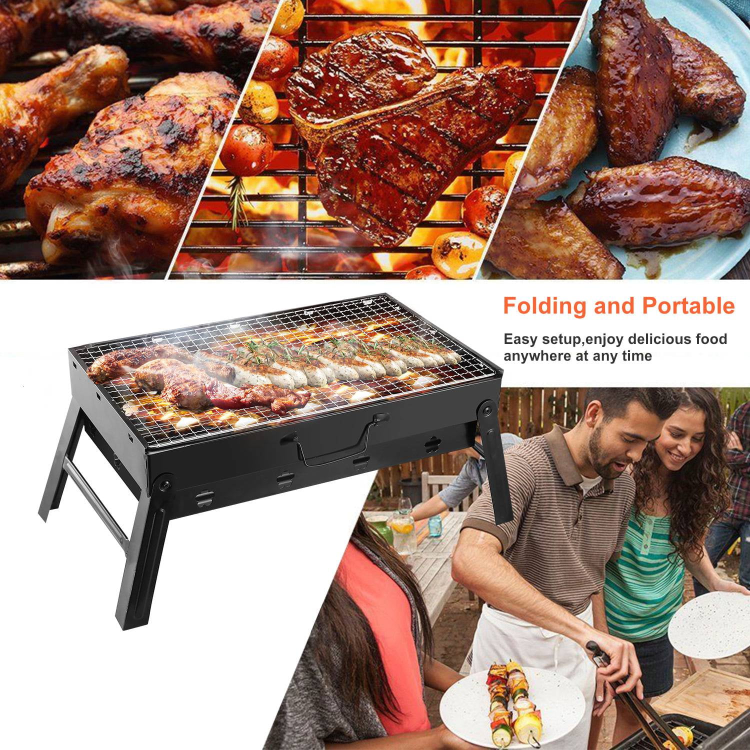 Portable grill, foldable charcoal grill, suitable for camping, backyard picnic, garden, outdoor travel