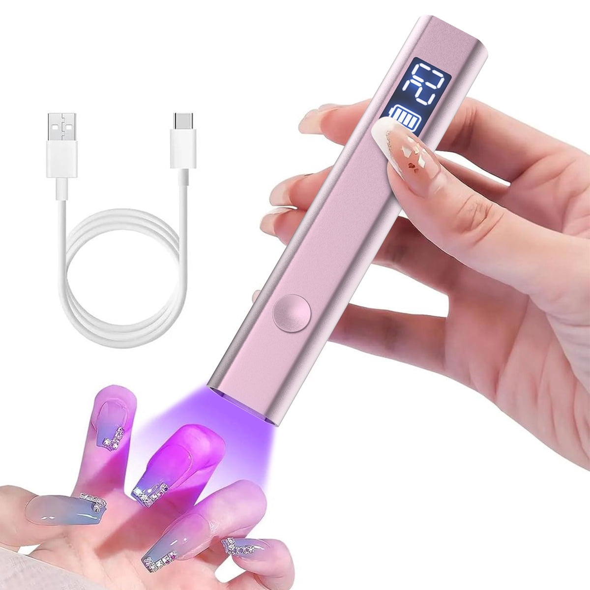 Portable handheld single-line nail polish lamp, 8-second quick-curing ultraviolet LED lamp, rechargeable metal mini nail drying device, wireless travel nail care tool, suitable for home use (for nail
