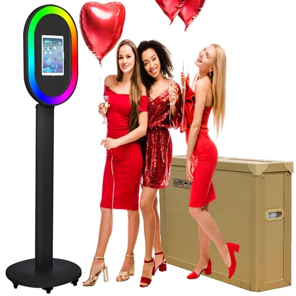 Portable iPad Photo Booth Stand with RGB Ring Light - Compatible with 10.2" to 13" iPad Pro/Air, Party Selfie Station for Weddings & Corporate Events (Black)​