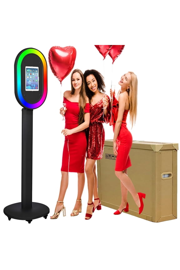 Portable iPad Photo Booth Stand with RGB Ring Light - Compatible with 10.2" to 13" iPad Pro/Air, Party Selfie Station for Weddings & Corporate Events (Black)