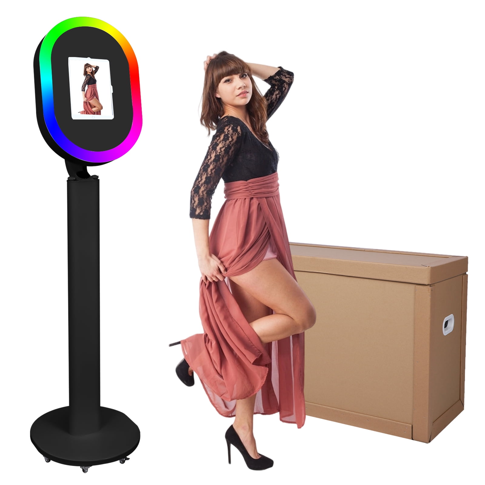Portable iPad Photo Booth Stand with RGB Ring Light - Compatible with 10.2" to 13" iPad Pro/Air, Party Selfie Station for Weddings & Corporate Events (Black)​