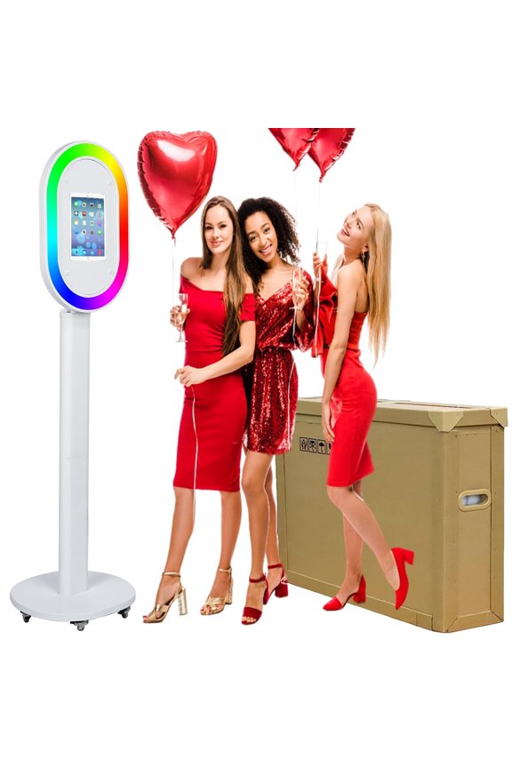Portable iPad Photo Booth Stand with RGB Ring Light - Compatible with 10.2" to 13" iPad Pro/Air, Party Selfie Station for Weddings & Corporate Events (White)​