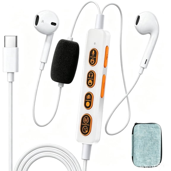 Portable in-Ear Monitor Live Streaming & Karaoke Headset with Mic, Built-in Sound Card for Sound Effects & Voice Changer, 2-in-1 Wired Earbuds & Microphone for TikTok YouTube Streaming Podcast