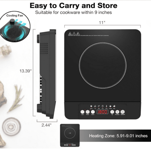 Portable induction Cooktop,110V Single Burner Induction Stove Top,1800W Induction Hot Plate Electric Burner,7 Power Levels, Kids Lock & Timer,LED touch control,Overheat Protection