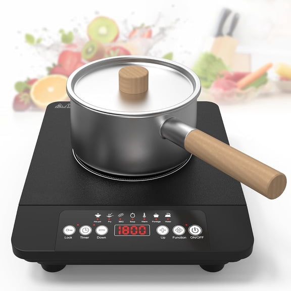 Portable induction Cooktop,110V Single Burner Induction Stove Top,1800W Induction Hot Plate Electric Burner,7 Power Levels, Lock & Timer,LED control,Overheat Protection