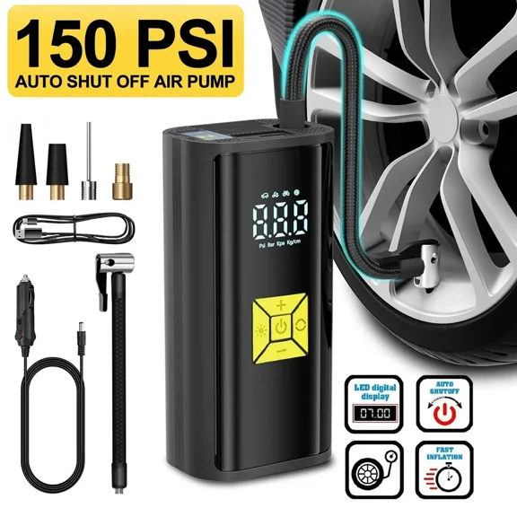 Asunby Portable Tire Inflator with Digital Gauge, 150 PSI Cordless Pump w/ LED Light. Rechargeable, fits cars, bikes, balls