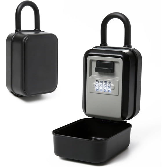 Portable key lockbox - key lockbox with light, outdoor key lockbox with protective cover, full alloy 4-digit combination lockbox suitable for doors, real estate agents, home, garage, garden door lock