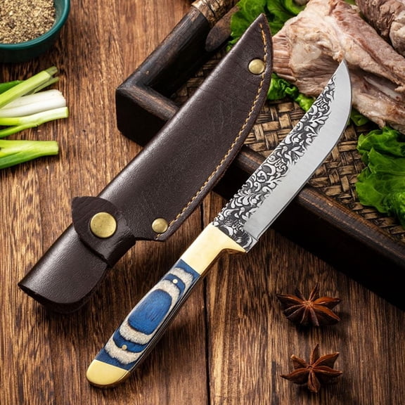 Portable knife Fruit knife Brass carved knife Colored wooden handle with sheath - perfect for family camping outdoors