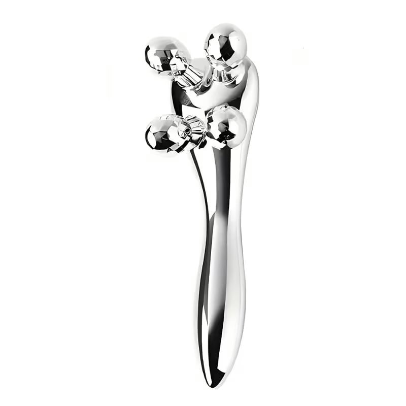 Portable manual facial massage roller, non-powered beauty and skin care tool, silver non-electric massager