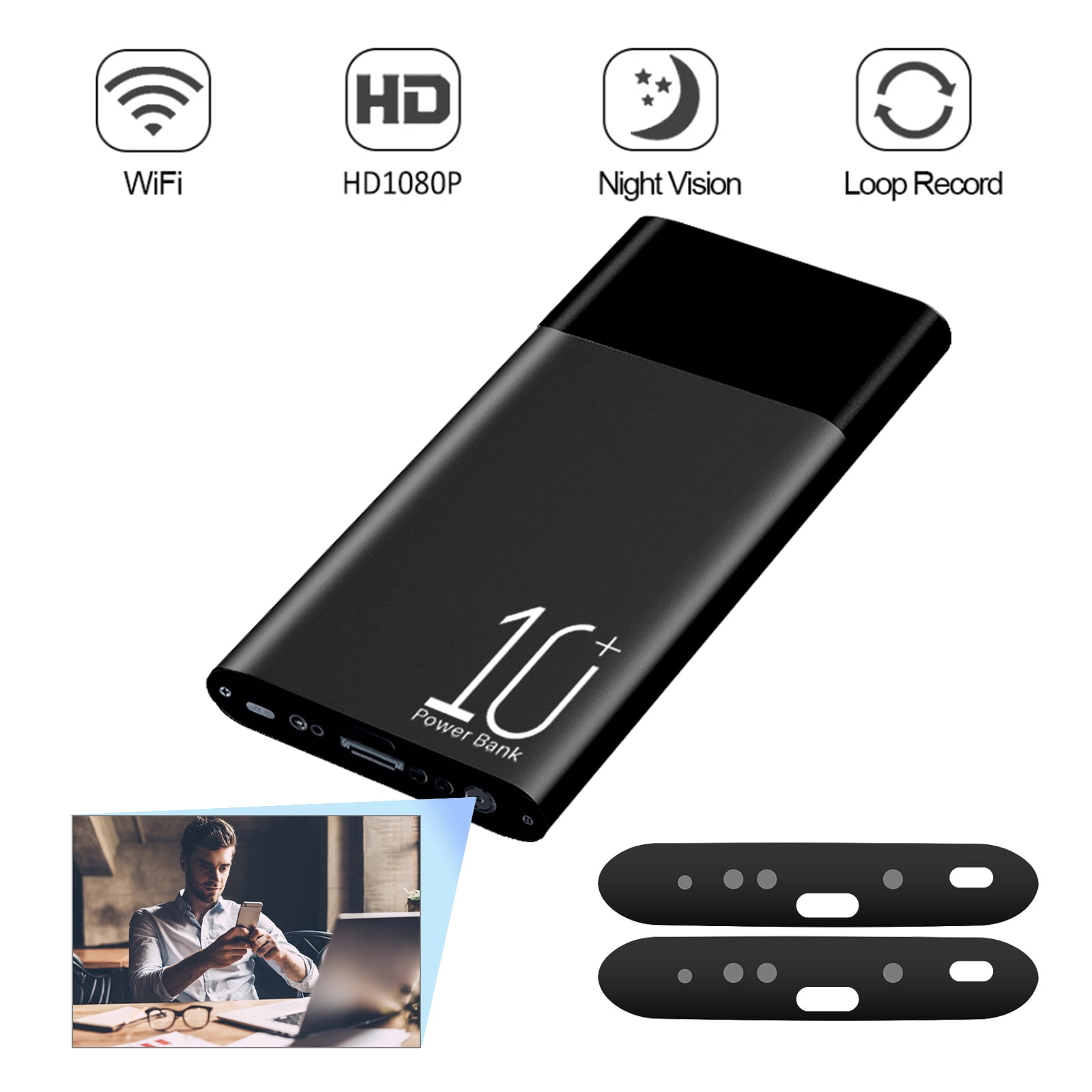 Portable multi-function mobile power bank + mini WiFi camera - 10000mAh power bank + 1080p HD mini camera, support remote viewing, suitable for home, office, travel and other scenarios