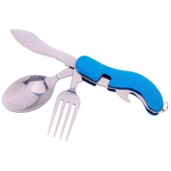 Portable multi-functional 3 in 1 outdoor folding tableware knife fork spoon bottle opener picnic tool set