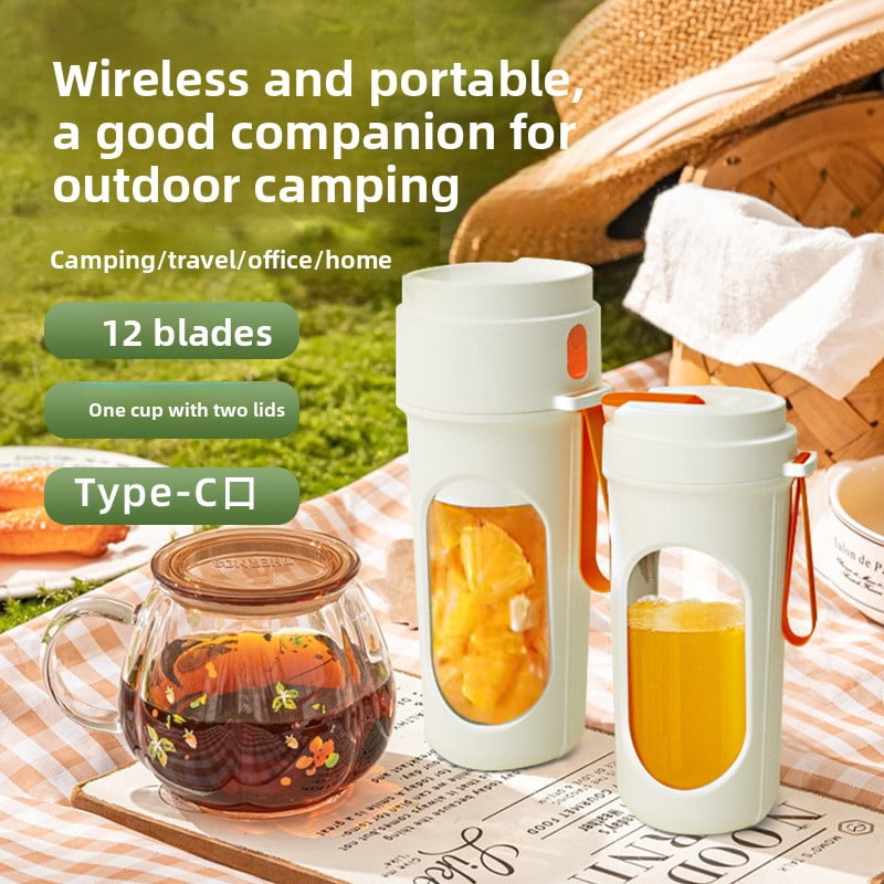 Portable multifunctional small juicer, 1500 mAh battery capacity, 12-blade steel knife, Type-c charging port, safety lock design.