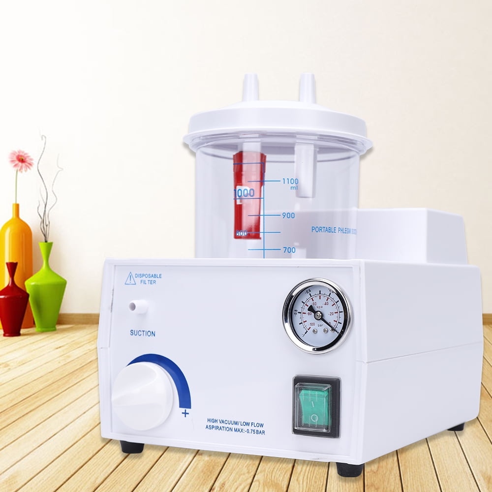 Portable phlegm suction unit, high efficiency with 0.07 MPa negative pressure, adjustable suction, 0.264Gal capacity bottle, oil-free pump, medical-grade soft hoses for safe use
