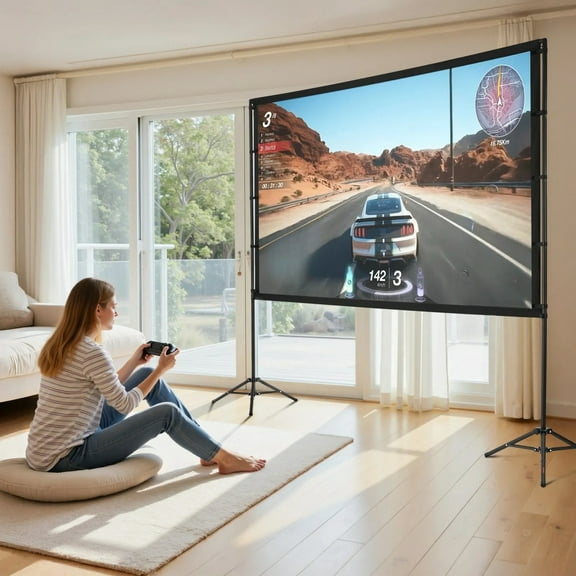 Portable projection screen, projector screen, adjustable stand, anti-wrinkle frosted screen, quick installation, suitable for meeting rooms and home theaters