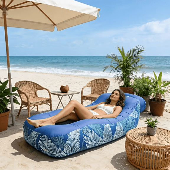 Portable pump-free inflatable recliner, outdoor inflatable sofa, waterproof and leak-proof portable air cushion for outdoor use, suitable for both indoor and outdoor environments, suitable for lawns,