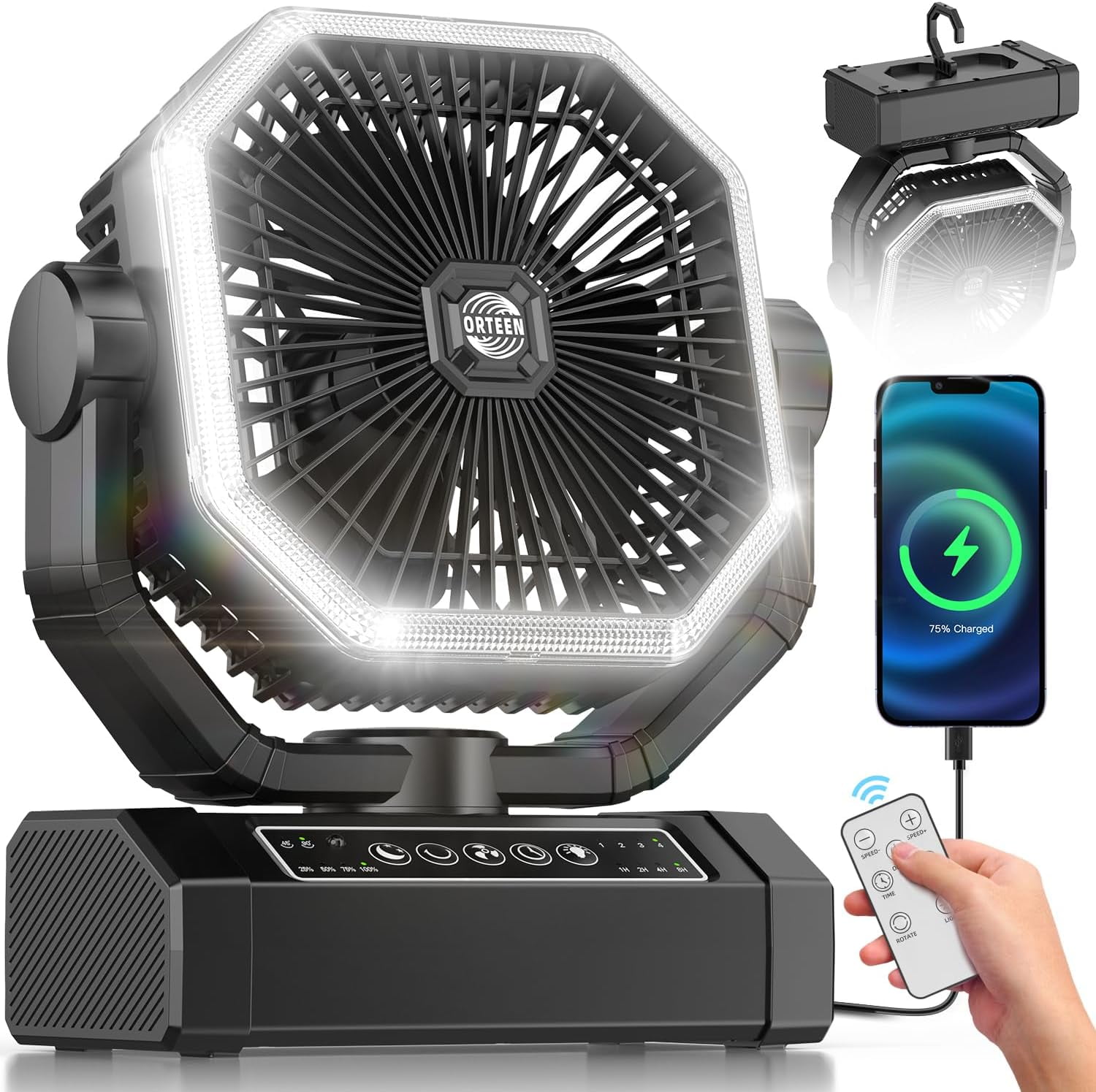 Portable rechargeable fan - 9-inch tent camping fan, 20,000mah (60 hours)