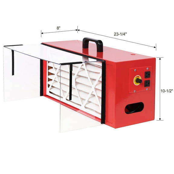 Portable tabletop dust collector,Maximum Air Flow 725CFM; Each fan runs on a 110V variable speed motor; Total Running Amps 1.29AMPS, Red color,