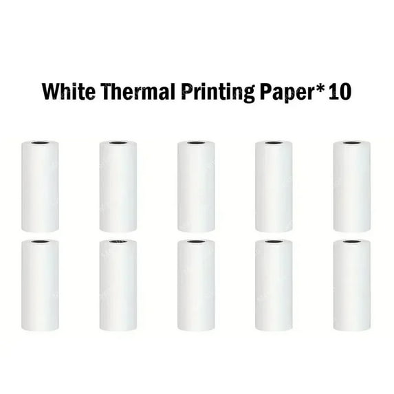 Portable thermal printer Mini Wireless BT 203dpi photo label memo printing error problem transparent sticker color paper (10 Rolls White)
